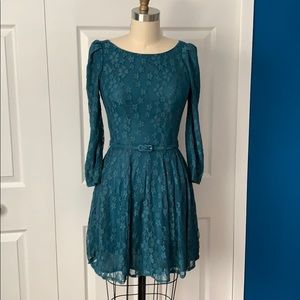 Belted Fit & Flare Lace Skater Dress